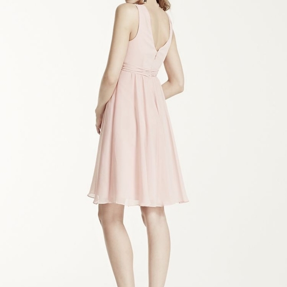 Davids Bridal Bridesmaid Dress Blue Chiffon Halter - Picture 7 of 8